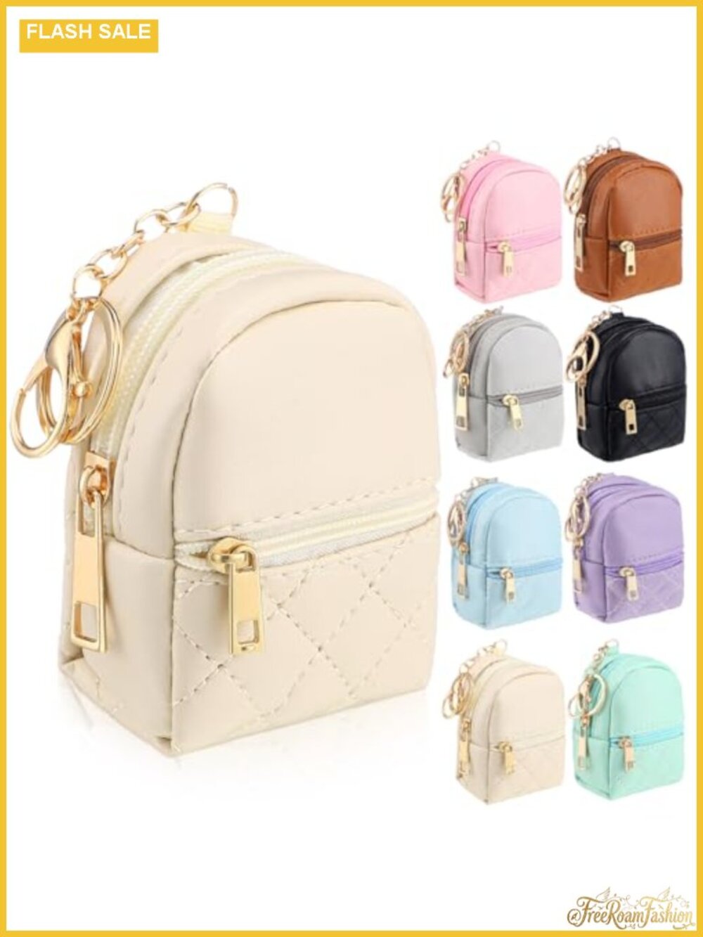 Mini Backpack Coin Purse PU Leather with Keychain Card Slots Lipstick Holder